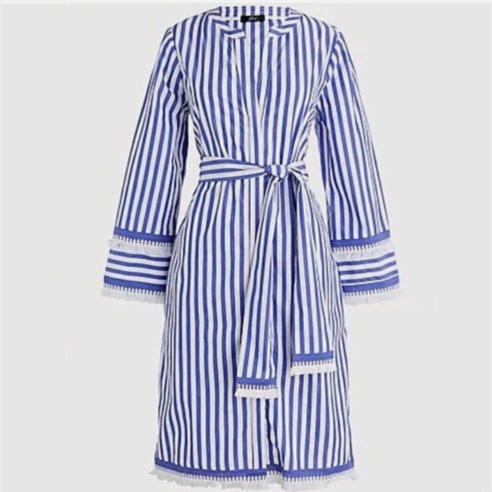 JCREW Blue and White Striped Belted Dress
